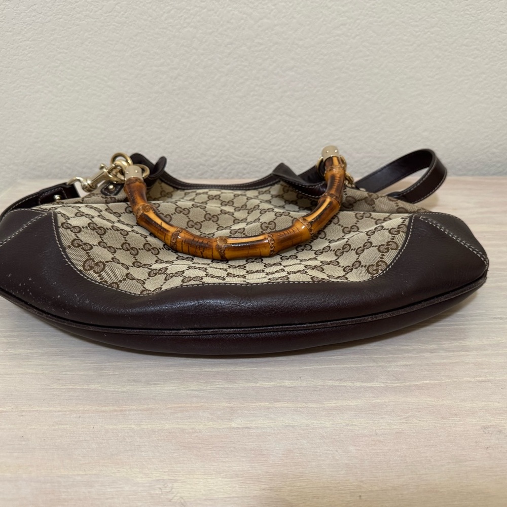 Gucci Monogram Medium Peggy Bamboo Top Handle Bag Dark Brown  EUC - Picture 5 of 7